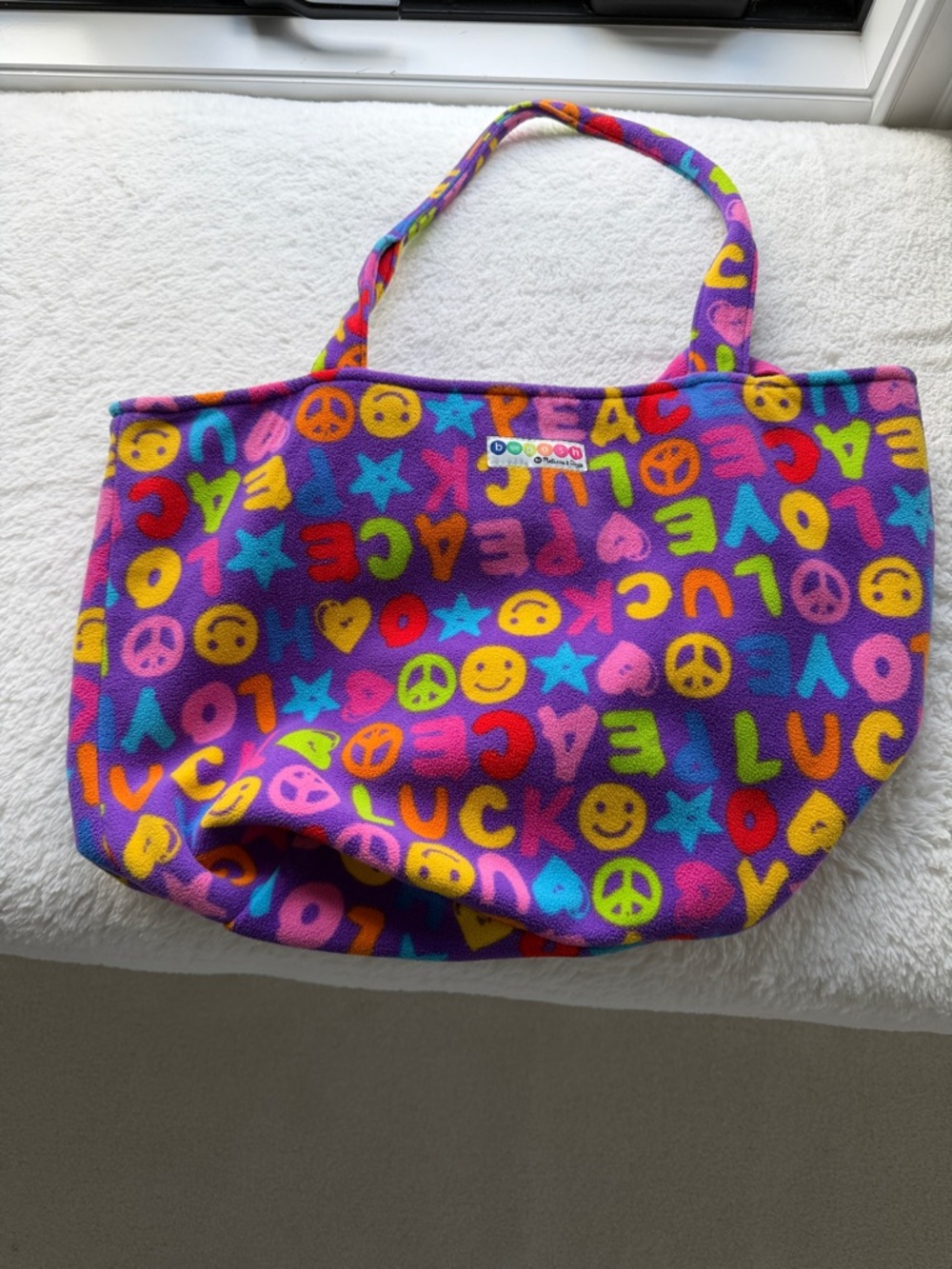 Colorful Peace & Love Pattern Tote Bag by Beeposh.